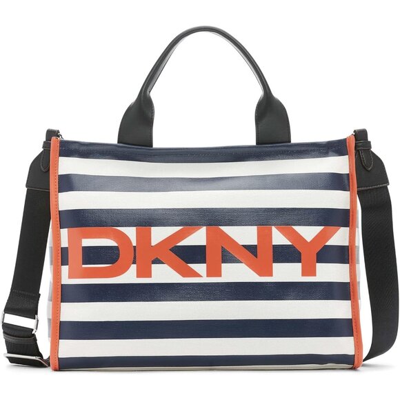 Women's Emilee Tote Canvas Bag 8.5x5 Nvy/White Stripe Zipper Luxury Flexible